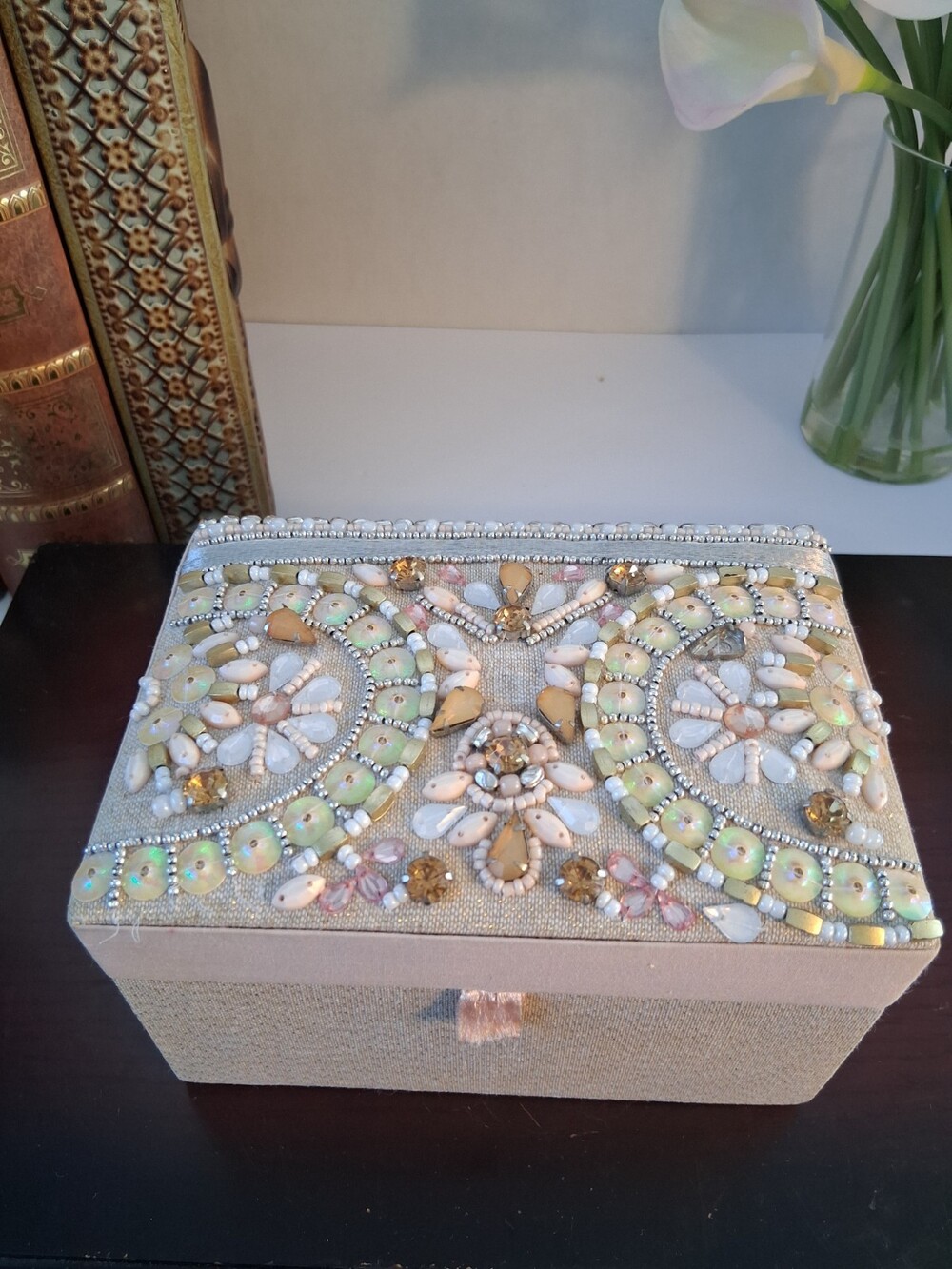 VTG Pier 1 Bejeweled Pink Keepsake Box - Multi Level, Retired, Pinky Taupe - Picture 3 of 16